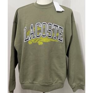NEW Lacoste Logo BIG Graphic Sweatshirt Khaki Green Loose Fit Size XL / 6 NWT